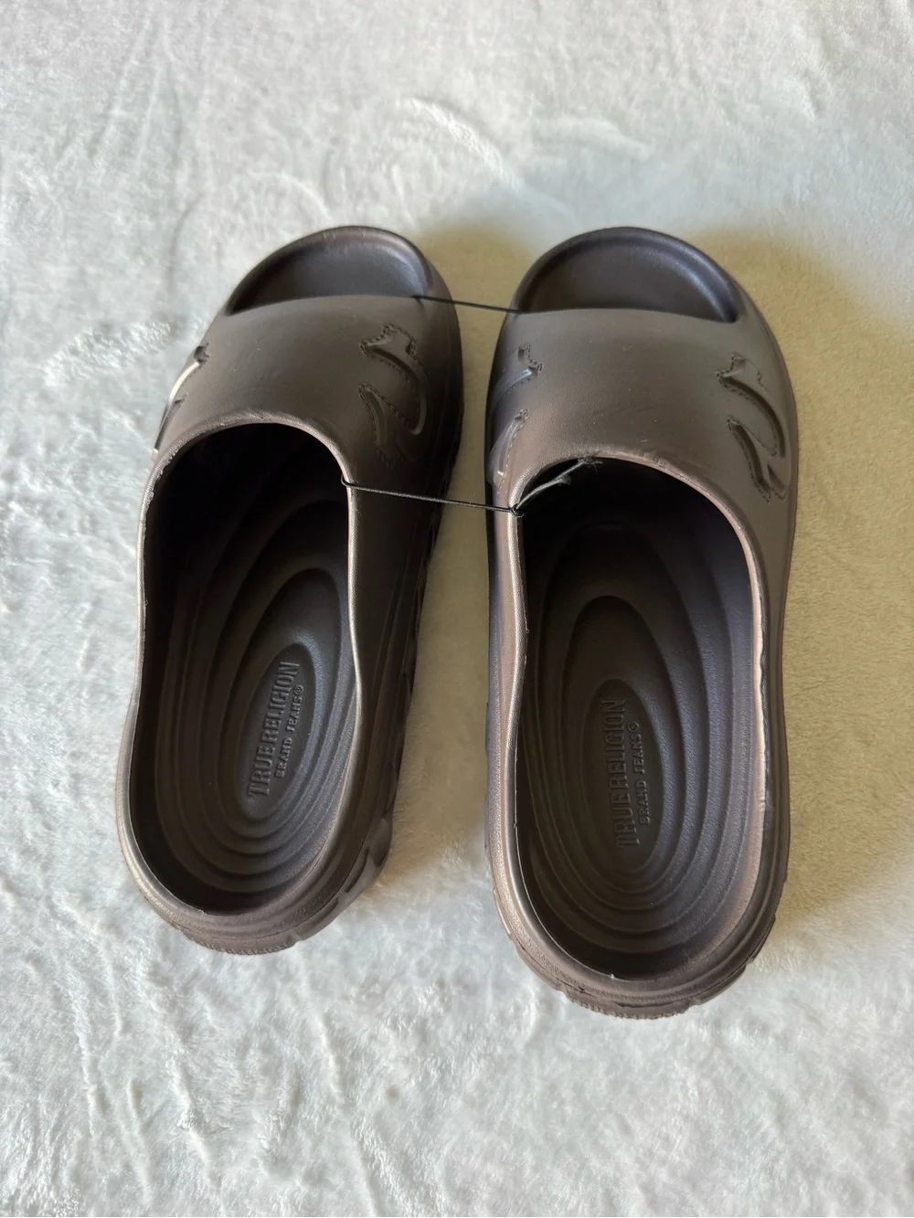 True Religion Men's Dark Brown Slip-On Slide Sandals
